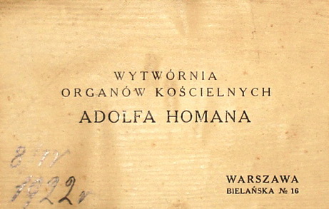 Inskrypcja wewnątrz szafy organowej